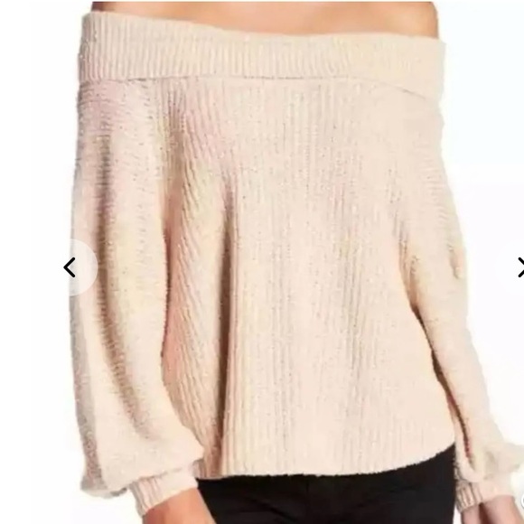 EUC  Free People Edessa Off-Shoulder cotton blend Beige Sweater for Women Sz L - Picture 5 of 14